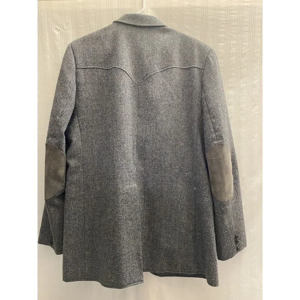 Vintage Pioneer Wear Western Sport coat Jacket Grey Elbow Patches 44L Wool Blend